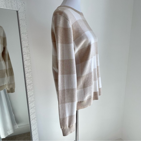 J. Crew Teddie Cream and Tan Check Pullover Crew Neck Sweater - Picture 6 of 15